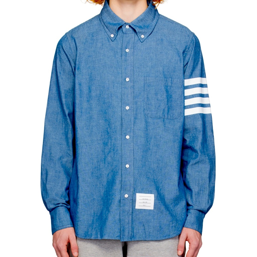 THOM BROWNE BLUE COTTON DRESS SHIRT